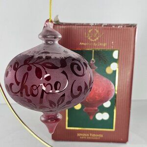 Lenox Joyous Tidings Hope Ornament 5.5" Frosted Glass Red Holiday Décor